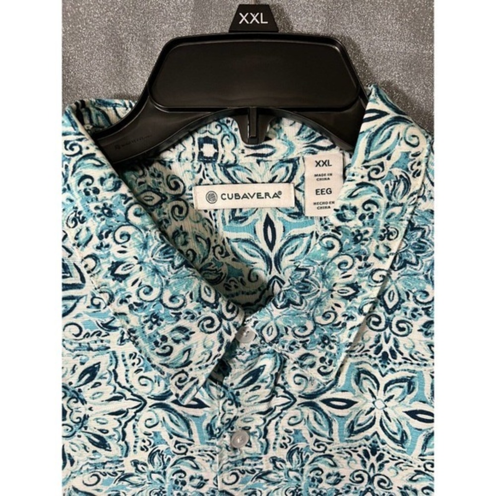 New with Tags CUBAVERA Blue White 100% Viscose Short Sleeve Shirt Size 2XL